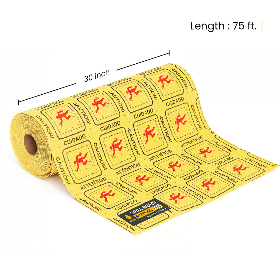 High Visibility Absorbent Roll 30in x 75ft | Yellow Printed Universal Sorbent Mat | Heavyweight Dimpled